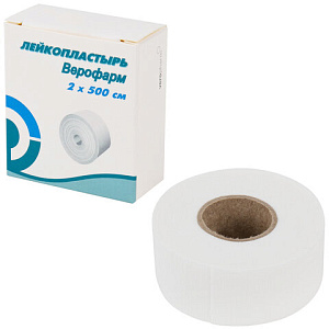 лейкопластырь рулонный верофарм, 2х500 см, тканевая основа, картонная коробка, 20024108