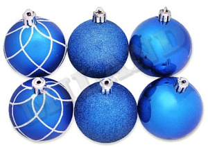 набор из 6 шаров 6см шелк, бархат, люрекс синие ну-7000 /miland