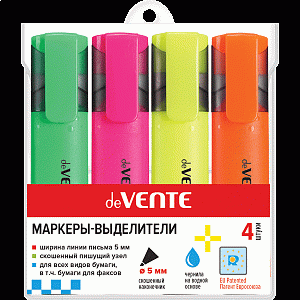 набор 4-х текстмаркеров 1-4мм (желт,зел,оран,роз) плоский корпус, 5045319/5045329 /devente
