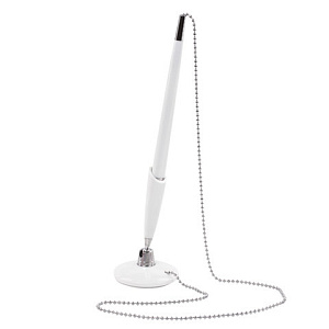 ручка на самоклеящейся подставке с металлической цепочкой, белый корпус, синяя 141044  /br