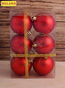 набор из 6 шаров 6см красный бархат красные, матовые ну-6949 /miland