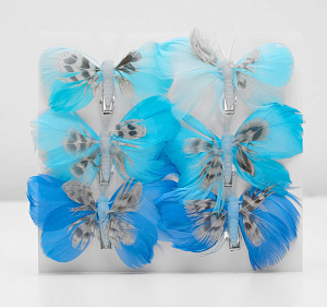 декор. элемент бабочка синяя на прищепке, перо, пластик, 4569772