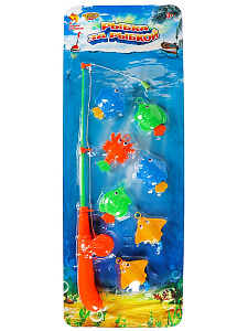 игра рыбалка  магнитная удачный улов-2 (4рыбы,скат,2креветки,удочка) м1136 /рыжий кот