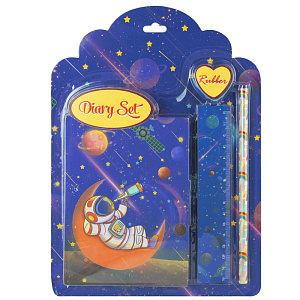 набор космос: блокнот+линейка+ластик+карандаш, ассорти dv-13266 /darvish