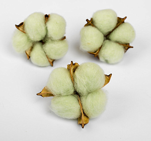 декор. элемент сухие цветы хлопка 3шт 6*6см, цвет зеленый, 4104738