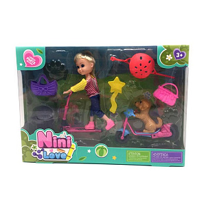 кукла-малышка на самокате с питомцем и аксессуарами, к/к с8802 изображение кукла-малышка на самокате с питомцем и аксессуарами, к/к с8802