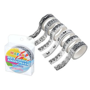 клейкая лента 15мм*10м черно-белая ассорти 32 дизайна, м-4305р /mazari