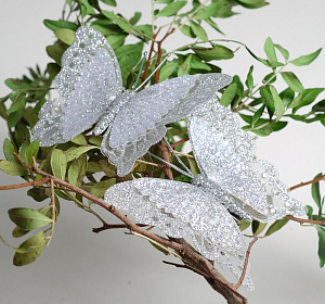 декор. элемент бабочка на прищепке, перо, пластик, 4449349