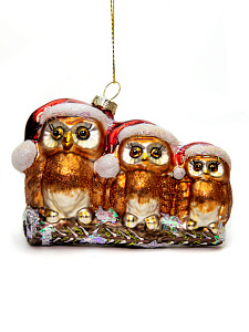 елочная игрушка стеклянная декорированная "совиная семья" артикул ф-251 изображение елочная игрушка стеклянная декорированная "совиная семья" артикул ф-251