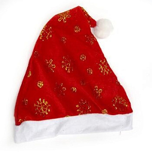 колпак деда  мороза 38*28см gu1228 красный с золотыми снежинками, мягкий фетр