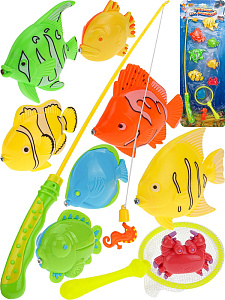 игра рыбалка  магнитная рыбка за рыбкой (9 рыбок, 1удочка,1сачок) м1249 /рыжий кот