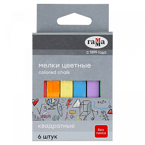 набор мелков 6цв. мягкие, квадратные 140120201 /гамма