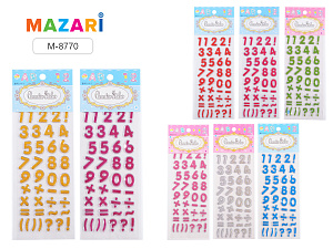 наклейки декоративные 3d буквы и цифры 11*31,5см с блёстками, ассорти  м-8770 /mazari