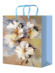 пакет бумажный 26,4*32,7*8 нарисованные цветы ламинированный, пкп-4293 /optima фото