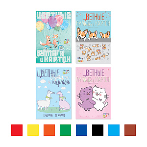 набор: цветнойкартон 8цв 8л + цветнаябумага 8цв 8л, в папке, мультики 4вида 100397 /альт