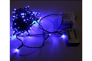 эл.гирл. 120 синих светодиодов 12м c контр., на батарейках пульт ду ld120-gb-bo-rc /sh light