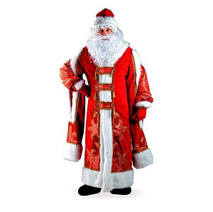 костюм деда мороза царский (шуба,шапка,варежки,борода,парик,мешок) 188-54