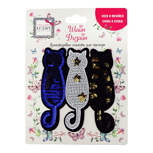 стикер на одежду три кошечки многоразовый, пайетки 12*11см т19704 /lukky