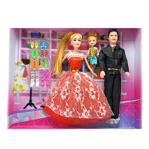 кукла-мама и папа с ребенком + 8пар обуви, 0128 изображение кукла-мама и папа с ребенком + 8пар обуви, 0128