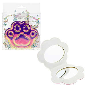 зеркало компактное лапка голография розовая, т21905 /lukky