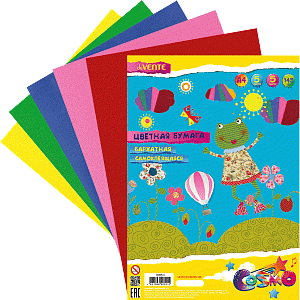 бумага цветная бархатная  самоклеящаяся  а4, 5цветов, 5листов, 145г/м2, пластик.пакет, 8040511 /devente