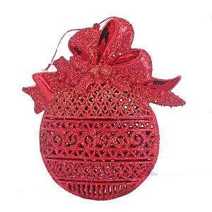 ел.укр. шар ажурный плоский, блестящ крошка 16см красный n069254 /winter wings изображение ел.укр. шар ажурный плоский, блестящ крошка 16см красный n069254 /winter wings
